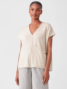 Eileen Fisher Organic Linen Cotton V Neck Boxy top size XS